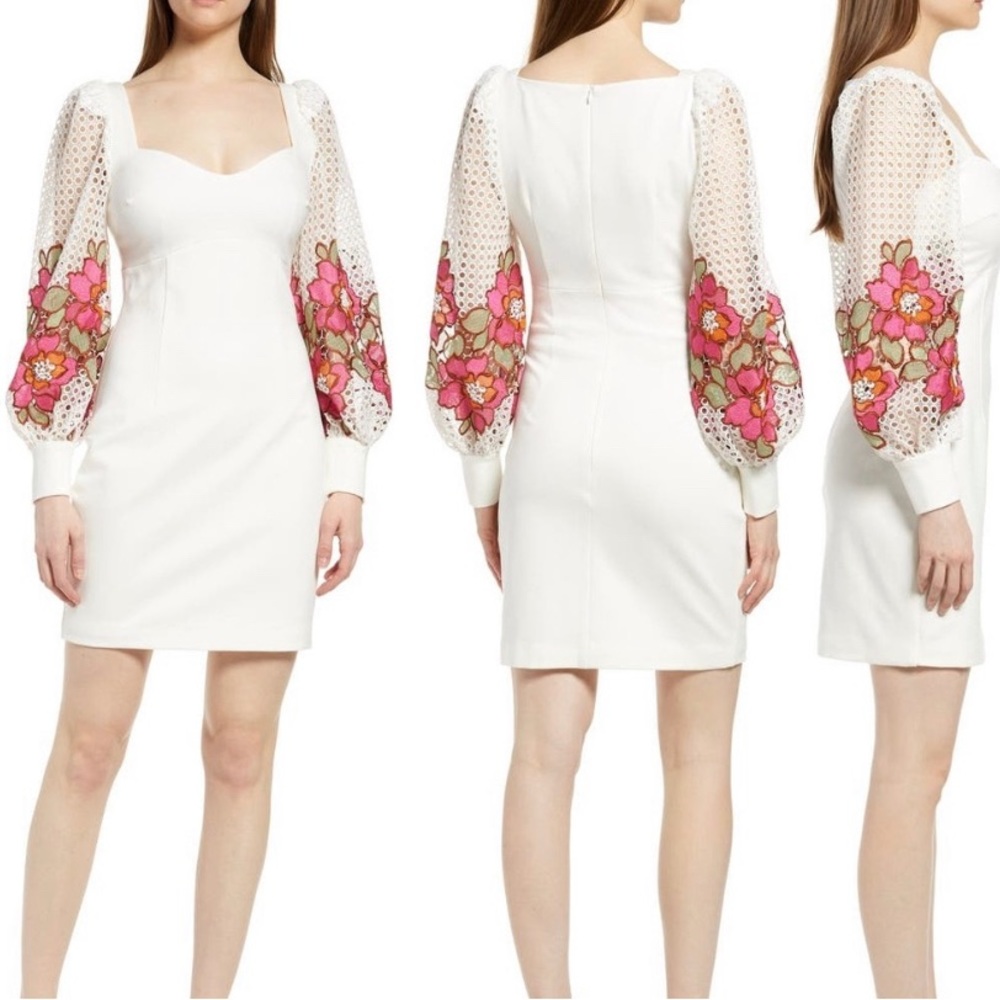 Elliatt White Mini Dress with floral sleeve